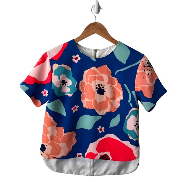 Kate Spade New York "Live Colorfully" Multi-color Floral Short-Sleeved Blouse - Picture 1 of 13